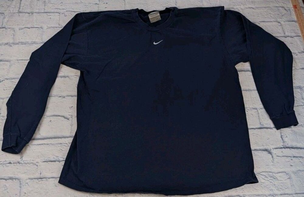 VTG 00s Nike Center Swoosh Logo Y2K Navy Blue Long Sleeve T Shirt Size Large